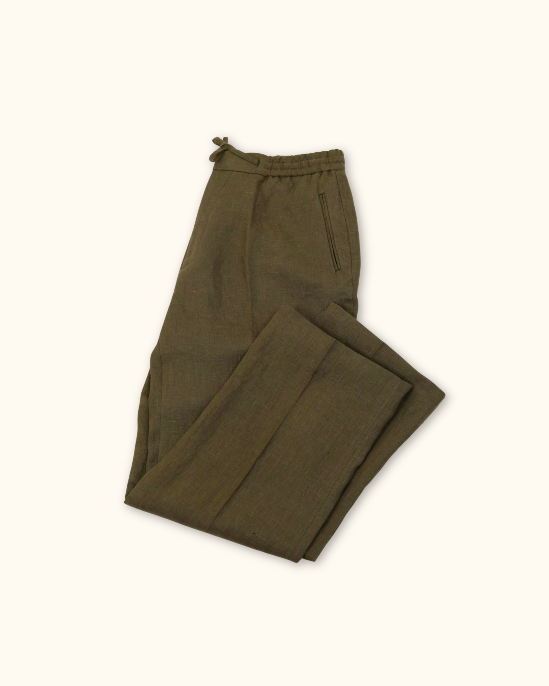Elastic Waist Drawstring Wide-Leg Linen Trousers