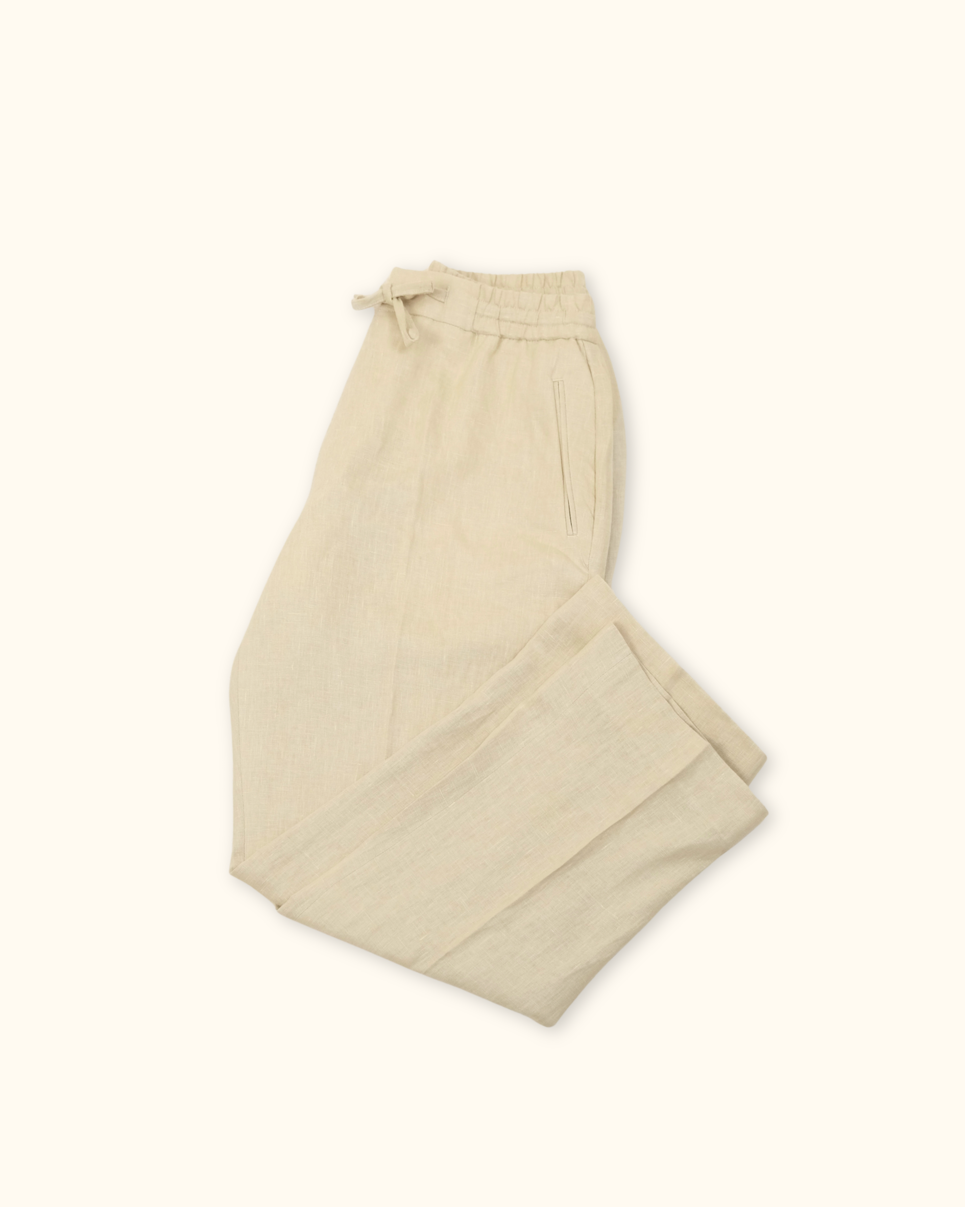 Elastic Waist Drawstring Wide-Leg Linen Trousers