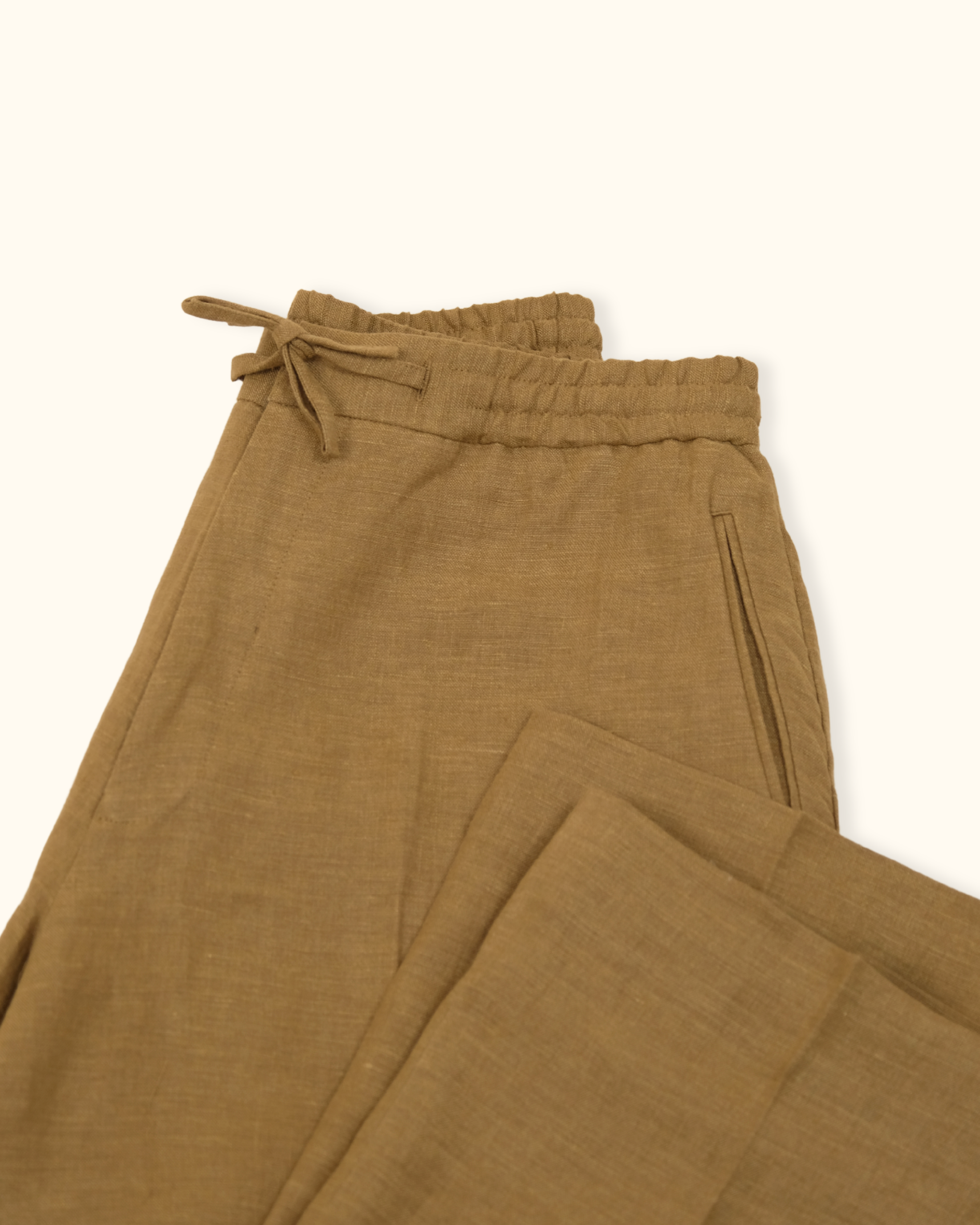 Elastic Waist Drawstring Wide-Leg Linen Trousers