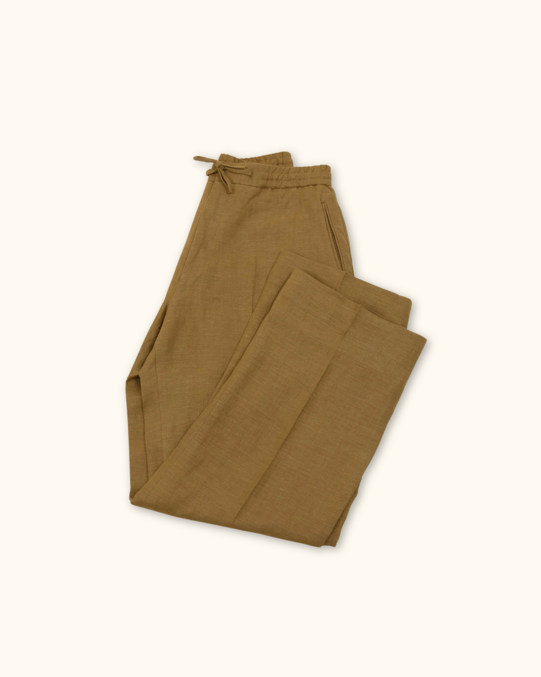 Elastic Waist Drawstring Wide-Leg Linen Trousers